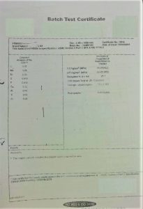 Filler metal test certificate ER 70 S2