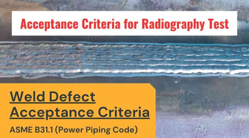 Weld defect acceptance/rejection criteria as per ASME B31.1 Power Piping